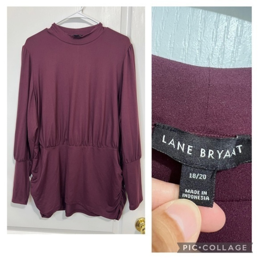 Lane Bryant Red burgundy Ribbed Long Mock Neck Blouse top size 18/20